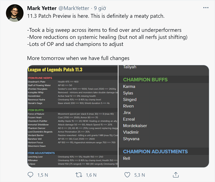Riot Mark Yetter thông báo về bản cập nhật mới 11.3.