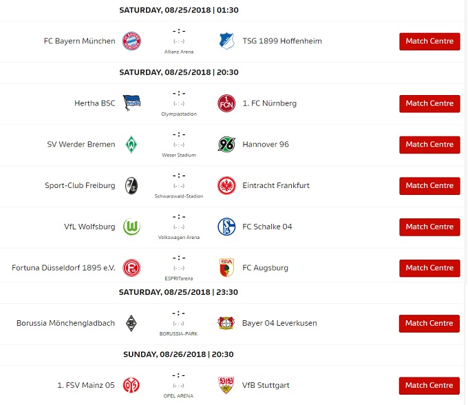 Lịch thi đấu Bundesliga 2018/19 vòng 1: Bayern Munich gặp Hoffenheim